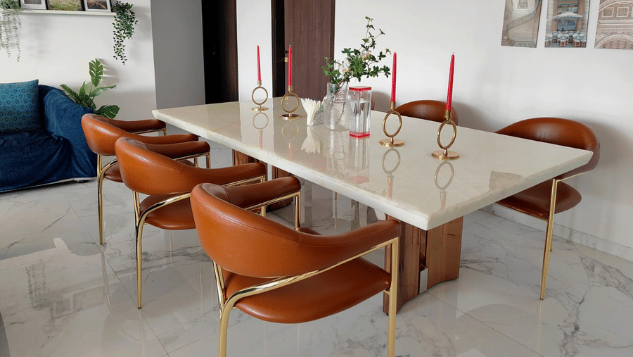 Dining Table | a modern dining table and chair set in the living room area at Maxxvalue Hotel, Chitranjan Tower, Powai
